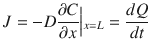 
$$ J=- D\frac{\partial C}{\partial x}\Big|{}_{x= L}=\frac{dQ}{dt} $$
