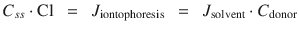 $$ {C}_{ss}\cdot \mathrm{Cl}\kern0.5em =\kern0.5em {J}_{\mathrm{iontophoresis}}\kern0.5em =\kern0.5em {J}_{\mathrm{solvent}}\cdot {C}_{\mathrm{donor}} $$