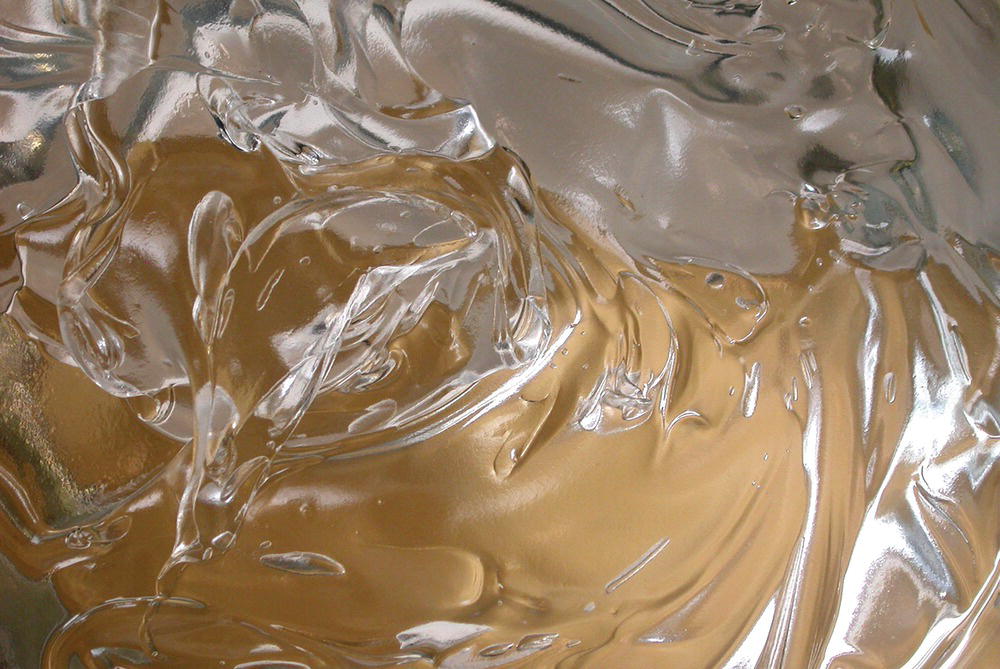 Photo depicts diversity of textures: from fluid emulsion to paste dispersion.