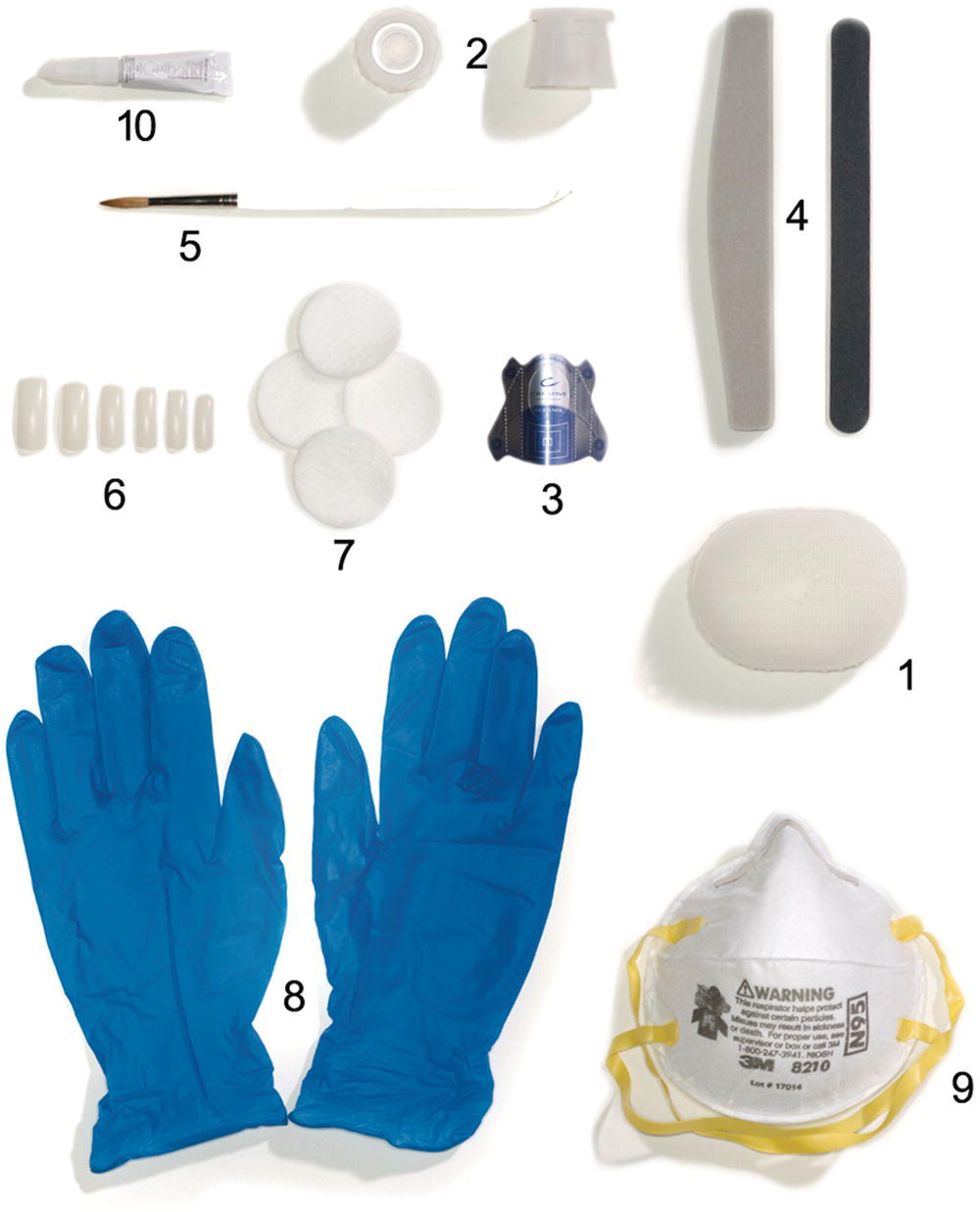 Schematic illustration of equipment used to create liquid and powder artificial nails.