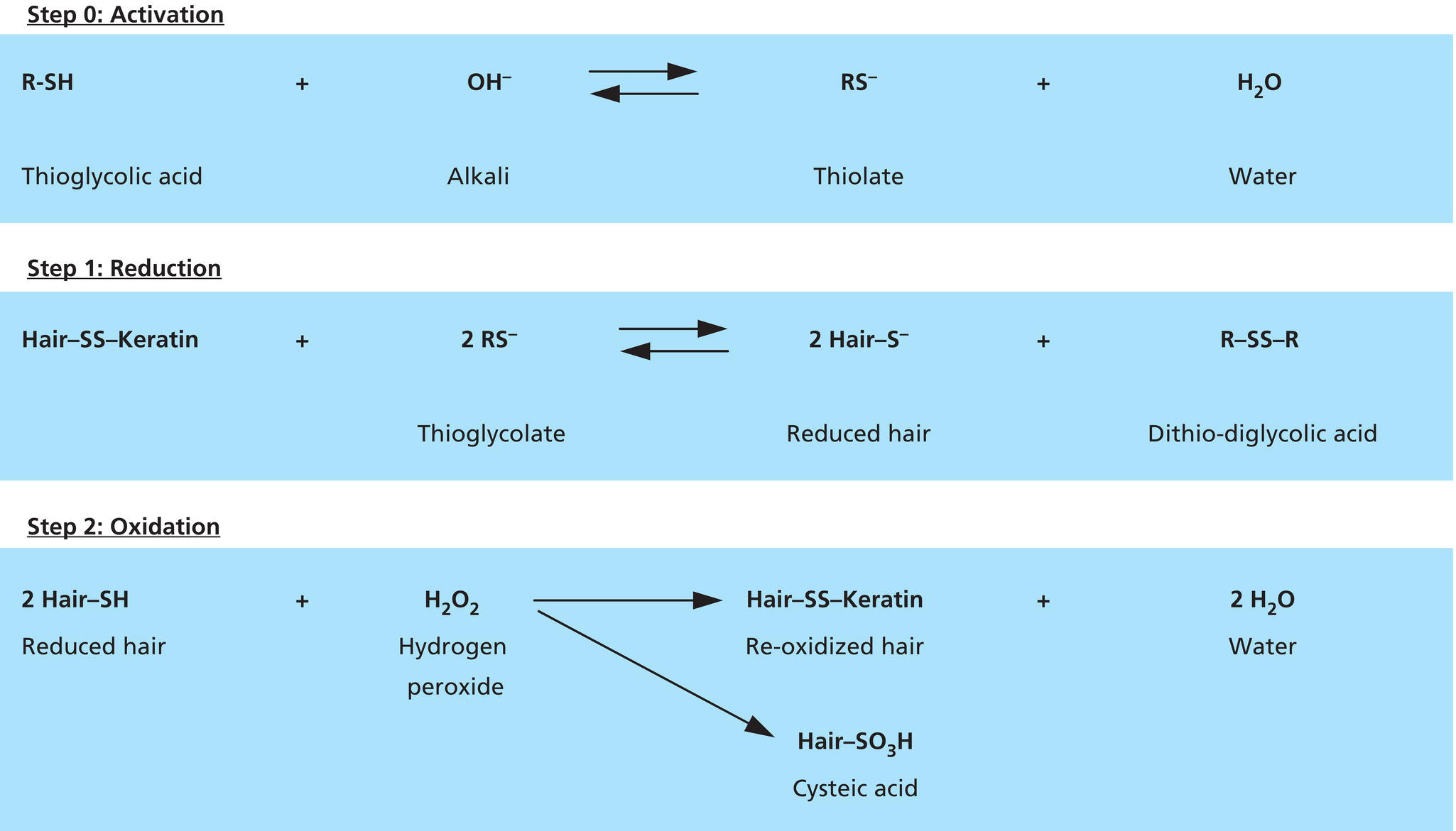 Schematic illustration of chemical reaction formulas 0–2.